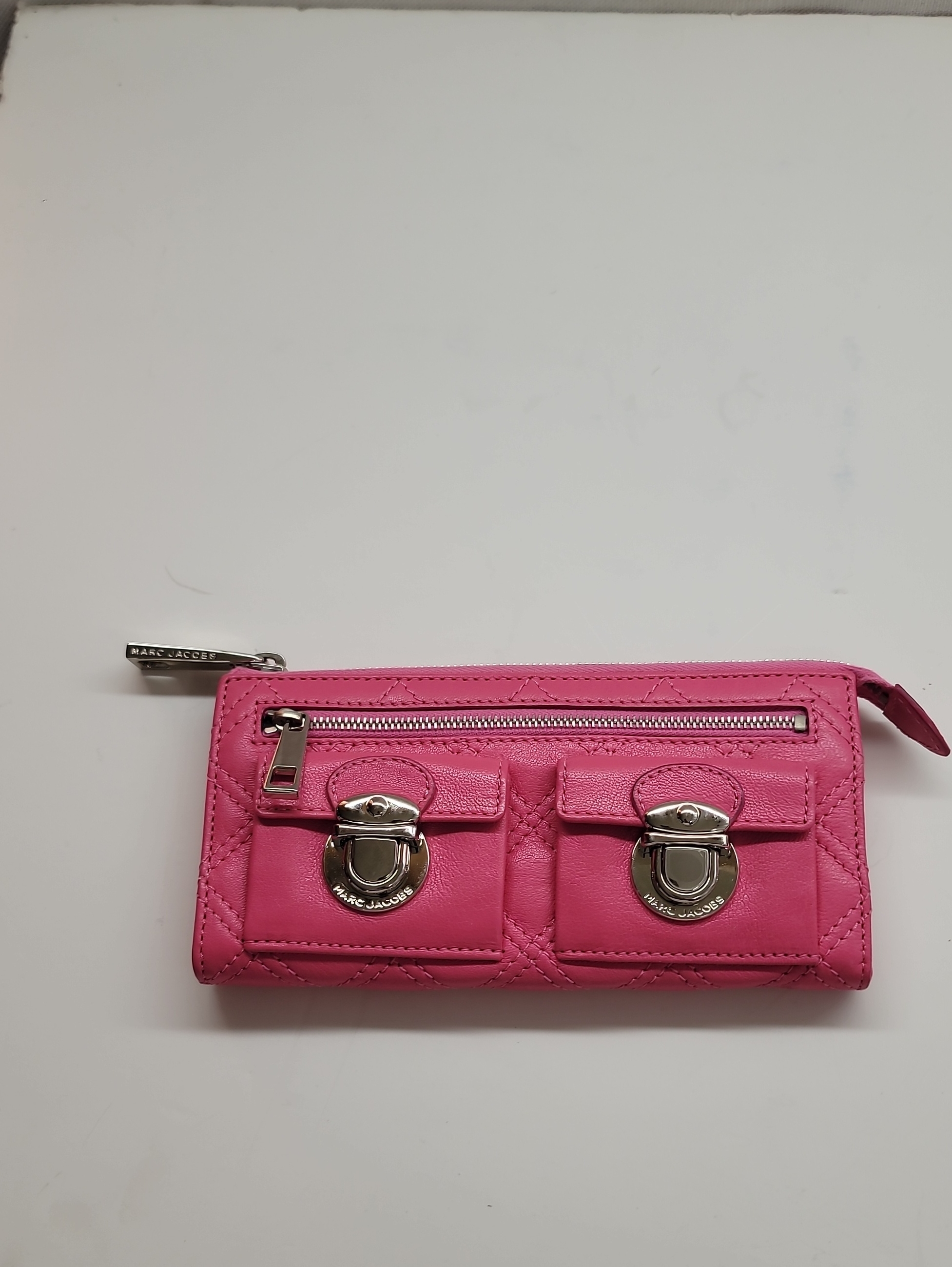 Marc Jacobs Hot Pink Quilted Leather Zip Wallet With Front Pockets